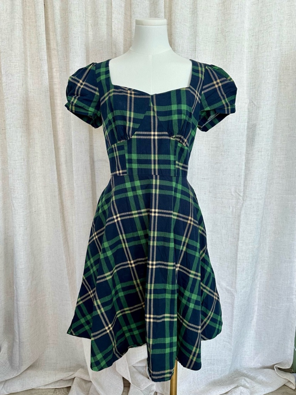 Plaid fit-and-flare midi dress